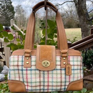 Coach Tan and Plaid Shoulder Bag